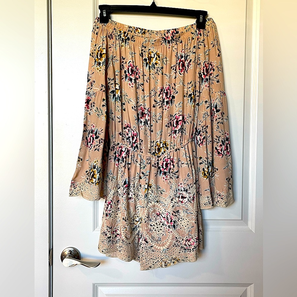 Embroidered Off the Shoulders Romper with Bell Sleeves
